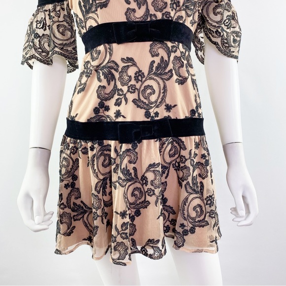 For Love & Lemons Size S Pink & Black Floral Off the Shoulder CLEMENCE Dress - Picture 4 of 11